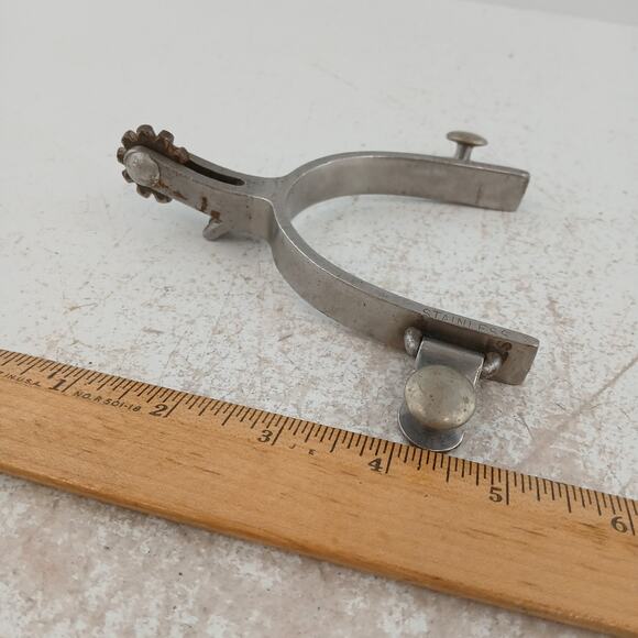 Vintage Crockett Single Spurs Stainless Steel Engraved Western Cowboy Marked - Picture 9 of 9